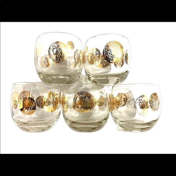 Vintage Other - MCM federal glass gold coin embossed 5 pc glasses